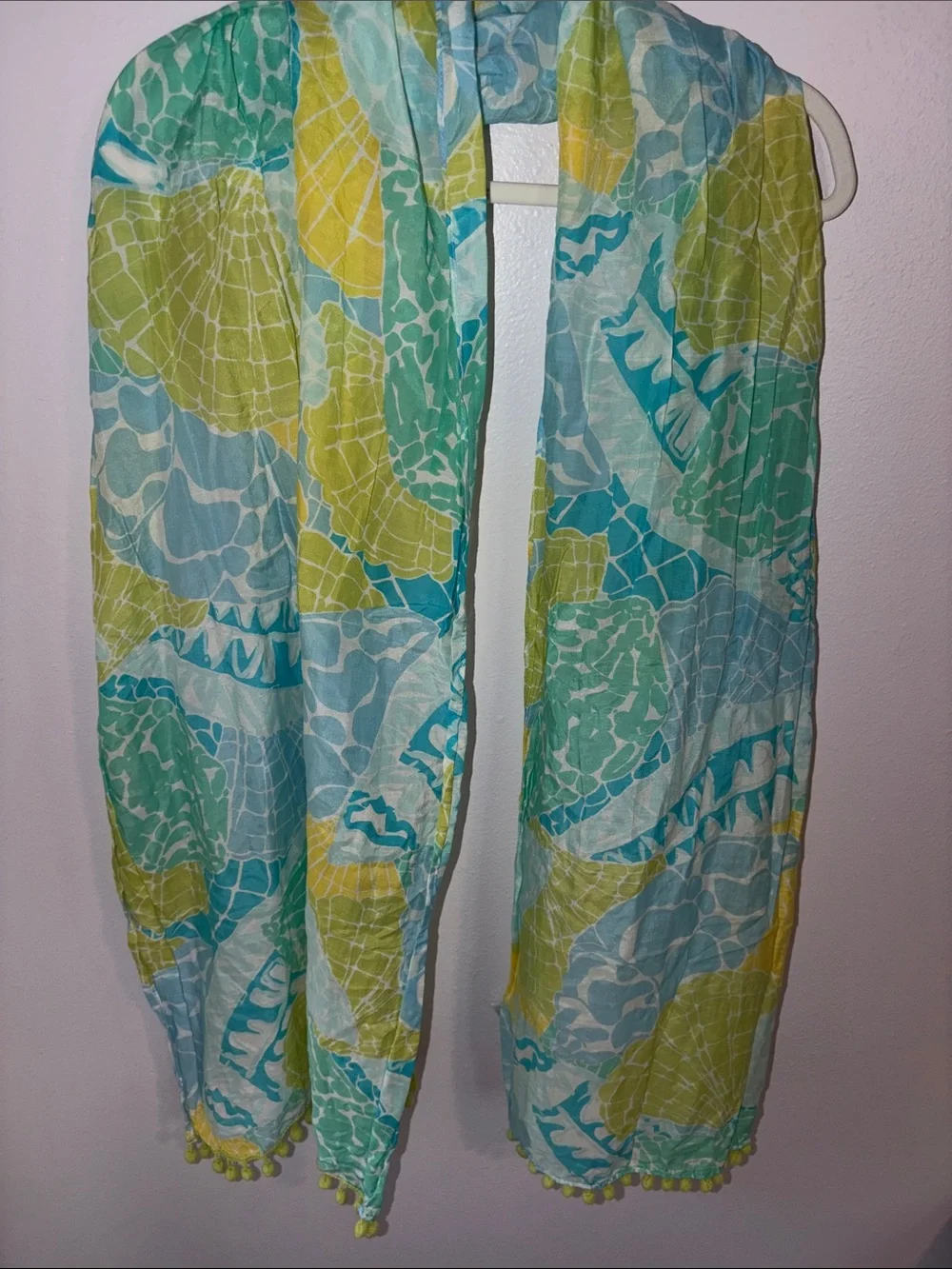 Lilly Pulitzer scarf in turquoise, yellow, lime green and white
